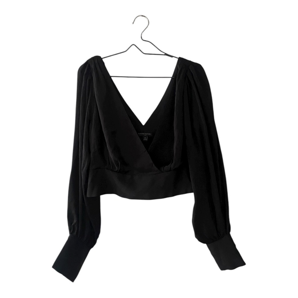 Banana Republic Factory Black V Back Crop Top Blouse Women’s Size 8
